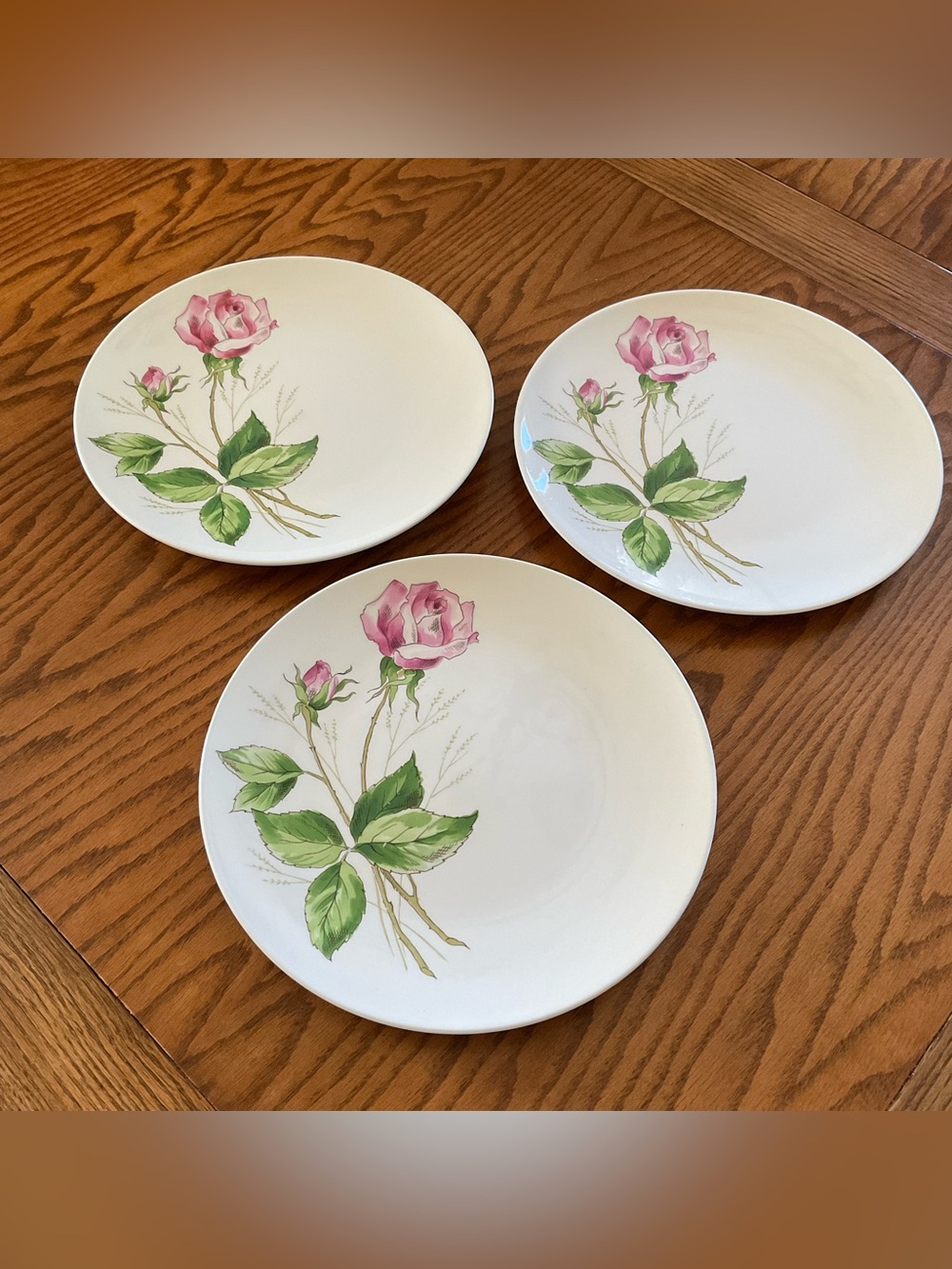 Vintage Edwin M. Knowles “Tea Rose” Elegant Ceramic Dinner Plates, Set of 3